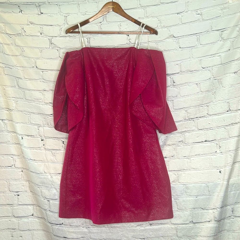 Halston Heritage Evening Collection Pink Shimmer Off The Shoulder Dress Size 12